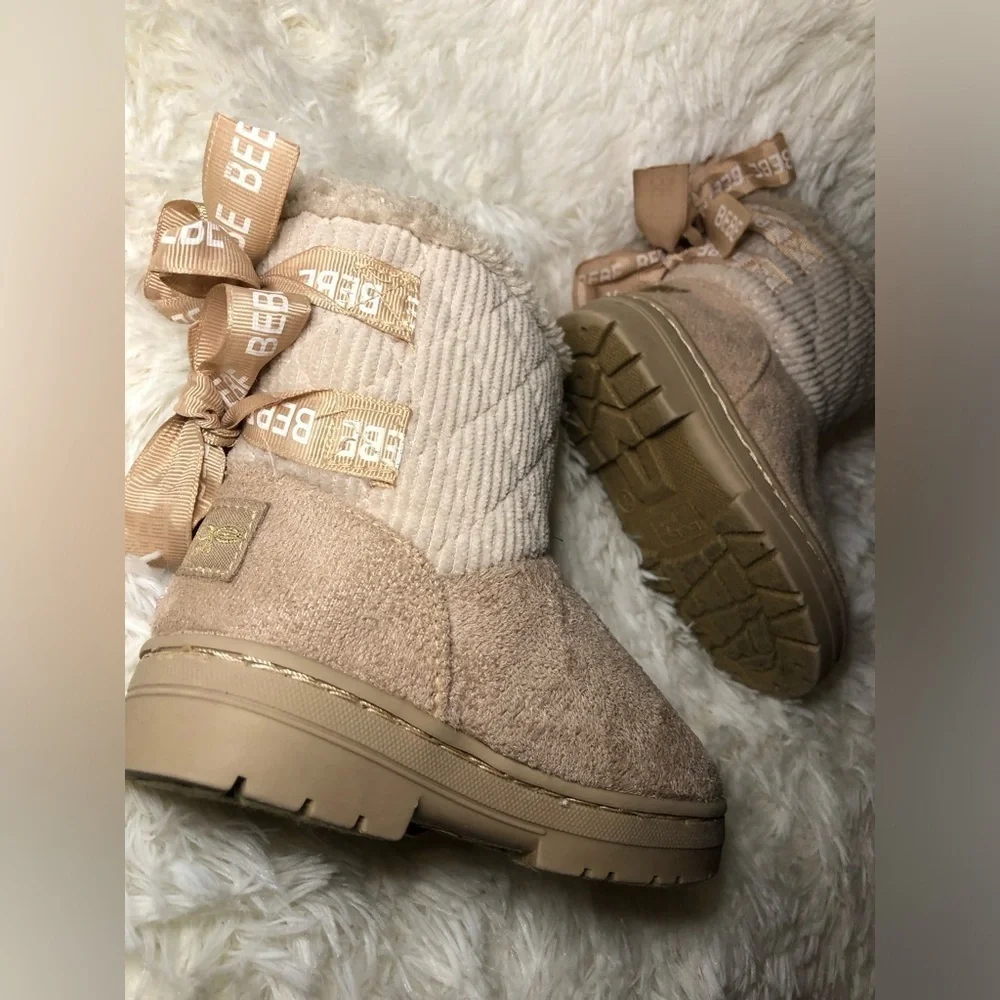 Bebe Kids Beige Boots with Logo Ribbon